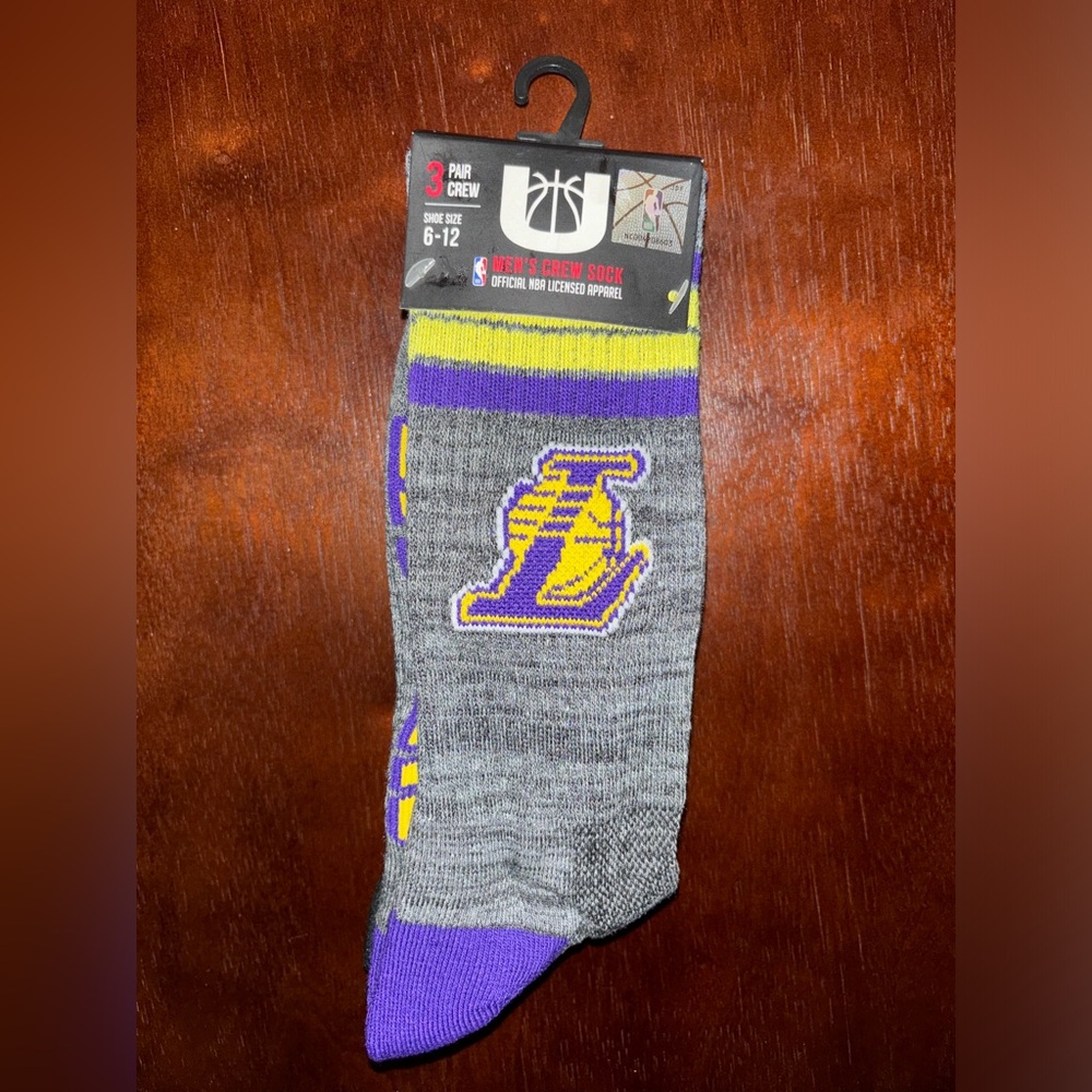 NBA Ultra Game Los Angeles Lakers Men’s Low Crew Socks - 3 Pair - Shoe Size 6-12